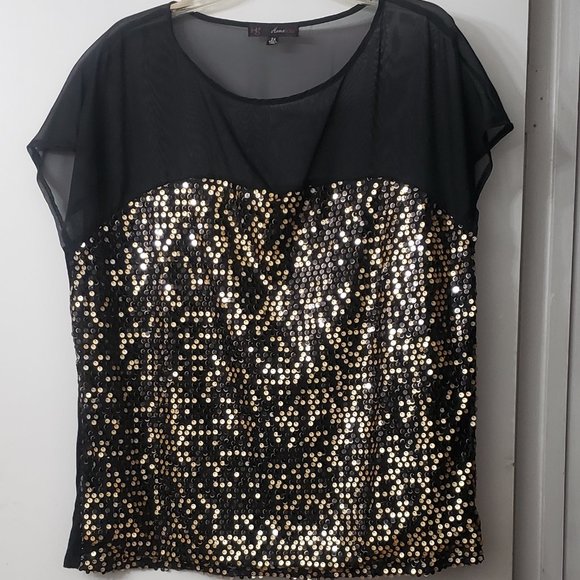 HeartSoul Tops - HeartSoul Sheer Sequin Top Black Size 2X